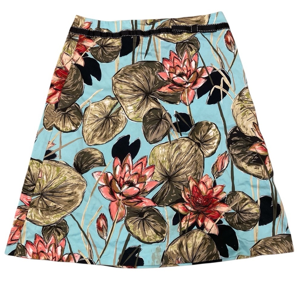 3/$20 Vintage Y2K Floral Lily Pad A-Line Skirt Blue Colorful, Women’s Size Small